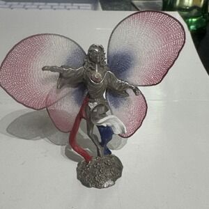 Vintage Very Pretty Pewter Ridolfi Gallo Fairie Fairy With Cloth Mesh Wings 4"
